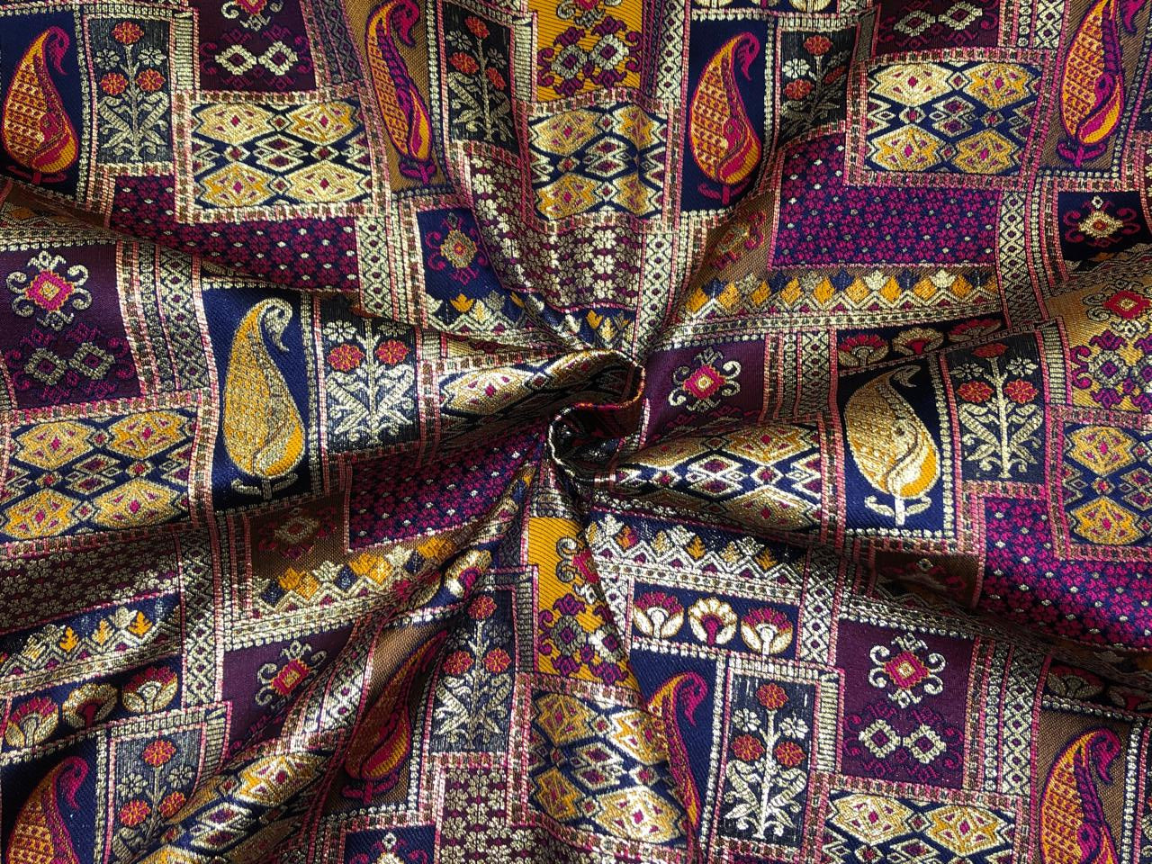 Silk Brocade fabric squares and rectangle motifs with intricate designs within available in pinks ,navy and deep bottle green  BRO1095
