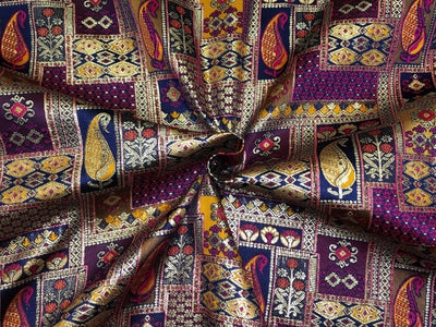 Silk Brocade fabric squares and rectangle motifs with intricate designs within available in pinks ,navy and deep bottle green  BRO1095