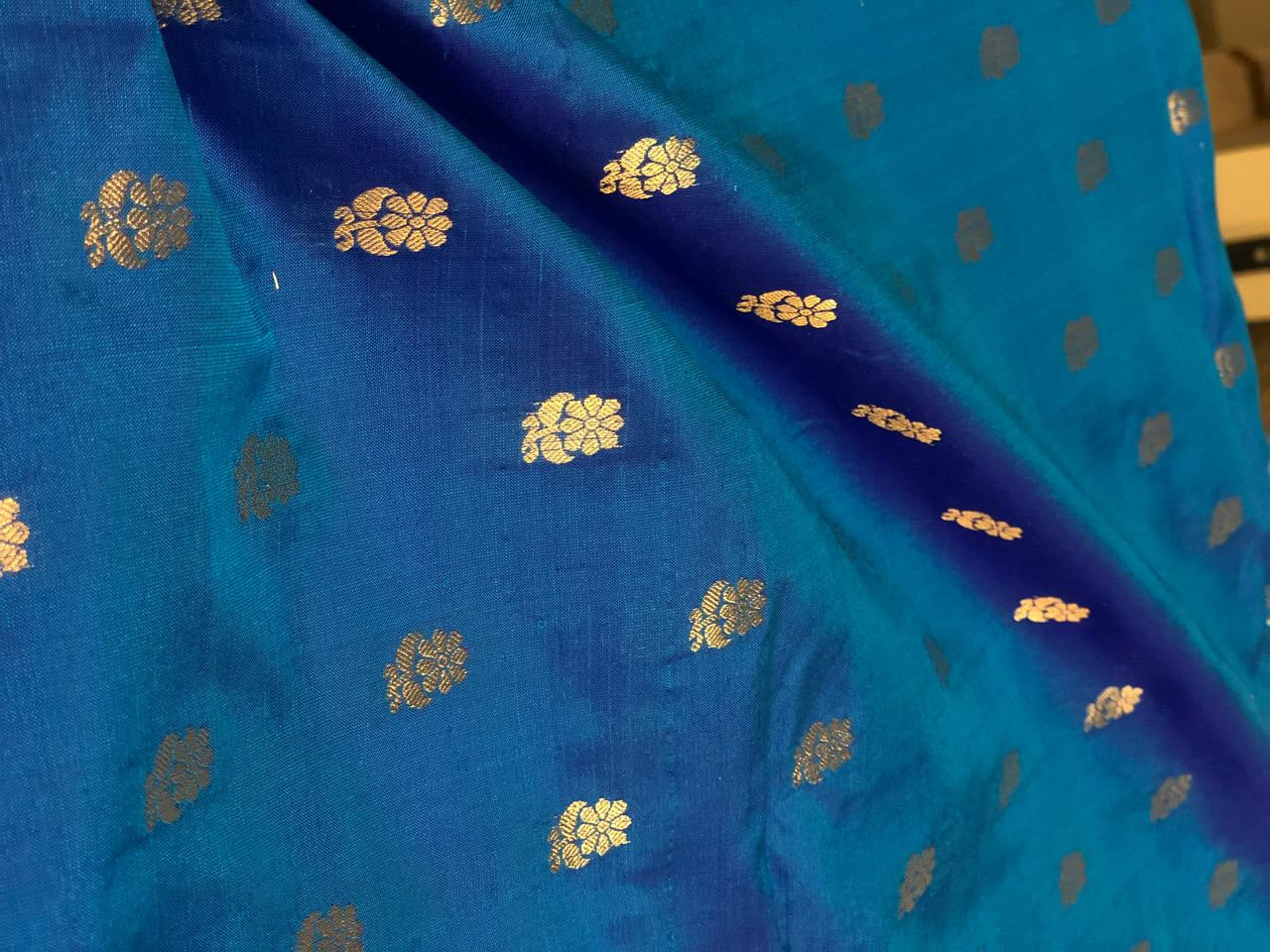 100% PURE Silk Brocade fabric with tiny floral motifs in gold available in 3 , two tone shades BRO1101[1/2/3]