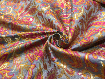 Silk Brocade fabric 44" floral, paisley with gold metallic jacquard available in 3 colors pink,peach,mango/mint green,pink,mango and silver grey,pink,mango BRO1058