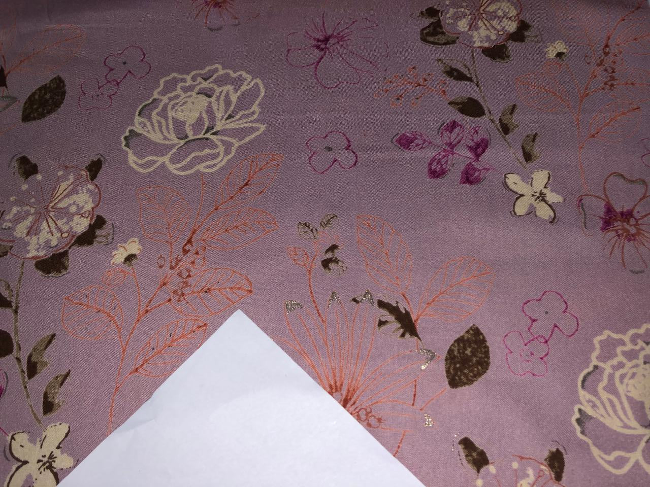 Premium Viscose Rayon fabric with foil print FLORAL 58" wide available in THREE  colors BEIGE, SEA GREEN AND DUSTY ROSE