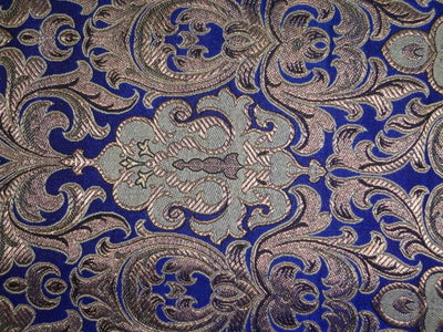 SILK BROCADE FABRIC ROYAL BLUE,BEIGE X METALLIC GOLD COLOR 44" wide BRO435[1]