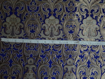 SILK BROCADE FABRIC ROYAL BLUE,BEIGE X METALLIC GOLD COLOR 44" wide BRO435[1]