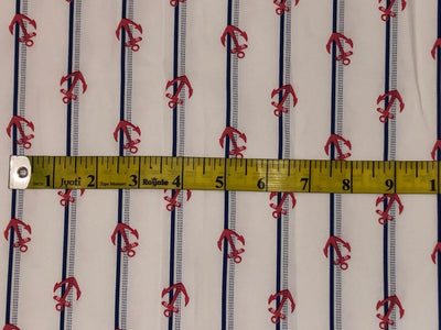 100% cotton poplin  twill weave navy blue /white stripe with red anchor  56" wide [18489]