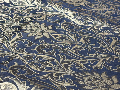 Silk Brocade fabric 44" antique gold jacquard motifs with vines available in 2 colors navy and black  BRO1054