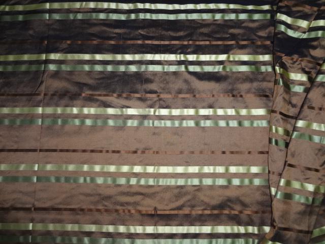 100% SILK UPIONI FABRIC BROWN X BLACK,GREEN X PISTA COLOR STRIPES 54" wide DUP#S 55[1]