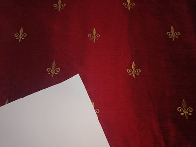 Silk dupioni embroidery  blood red with gold motif 44" wide DUP#E48