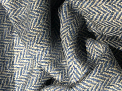 Suiting blended viscose ,poly, acrylic blue and white zig zag 58" wide [17717]
