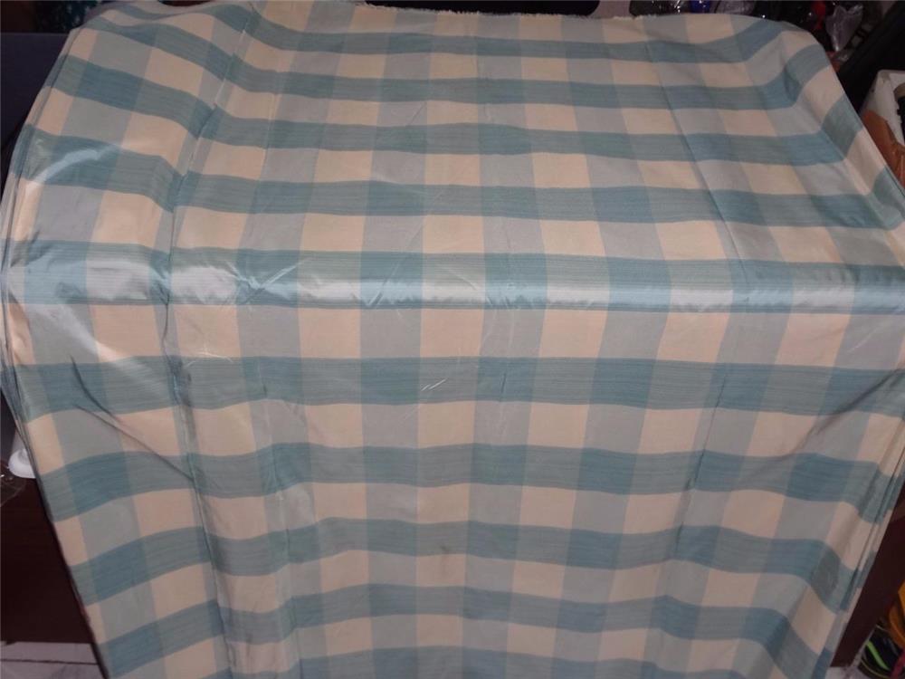 SILK TAFFETA FABRIC IVORY CREAM GREY GREYISH BLUE COLOR PLAIDS 54" wide TAF#C47[2]