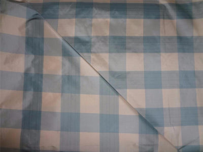 SILK TAFFETA FABRIC IVORY CREAM GREY GREYISH BLUE COLOR PLAIDS 54" wide TAF#C47[2]