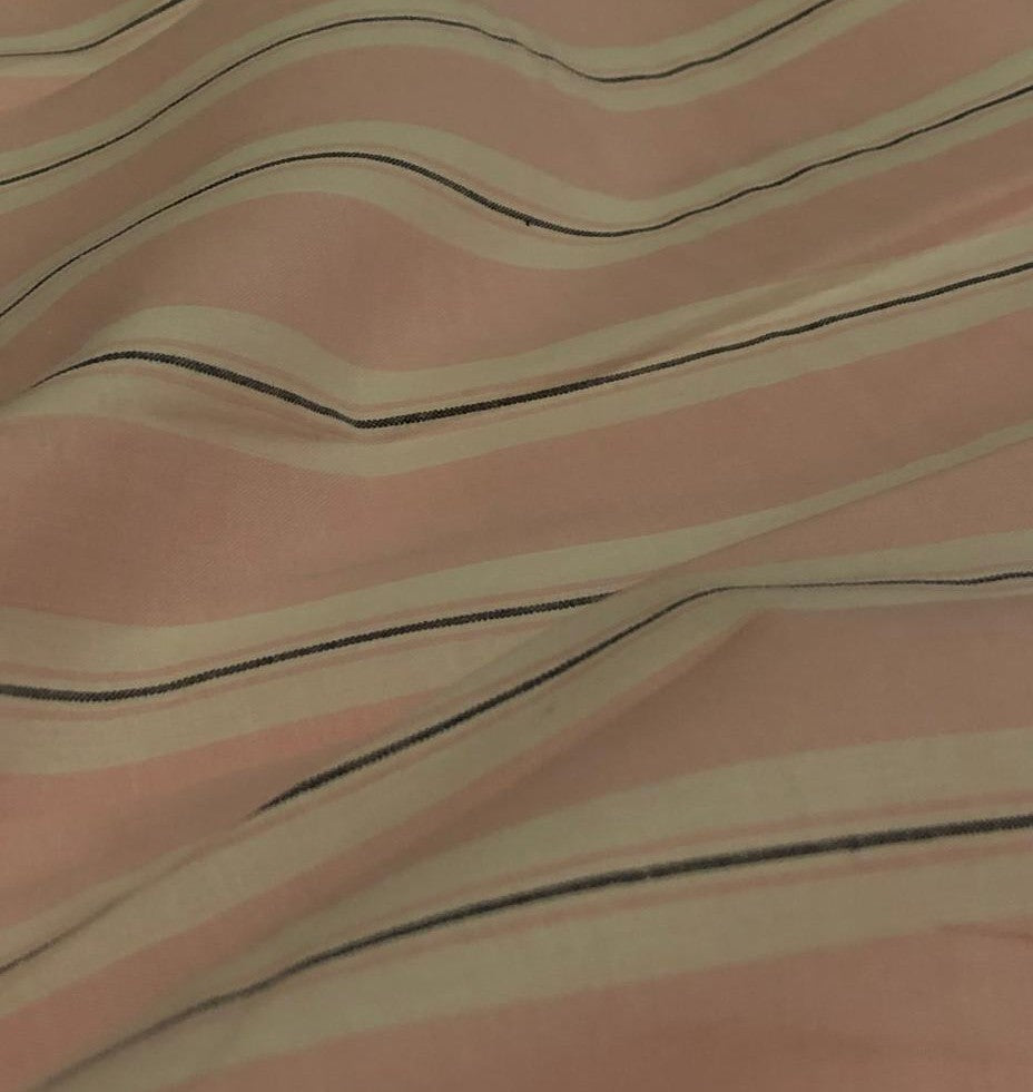 100% Cotton Poplin pastel pink/white and black stripes running horizontal  [18688]