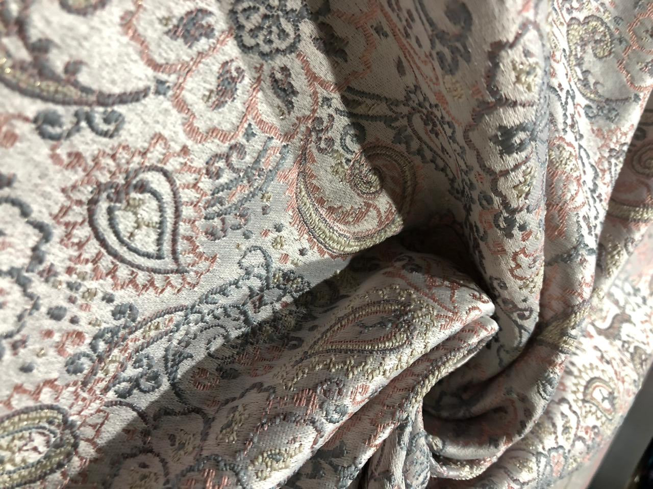 Silk Brocade fabric  jacquard with with subtle embroidery 54"available in 2 colors pink and grey and lilac grey BRO1034[1/2]