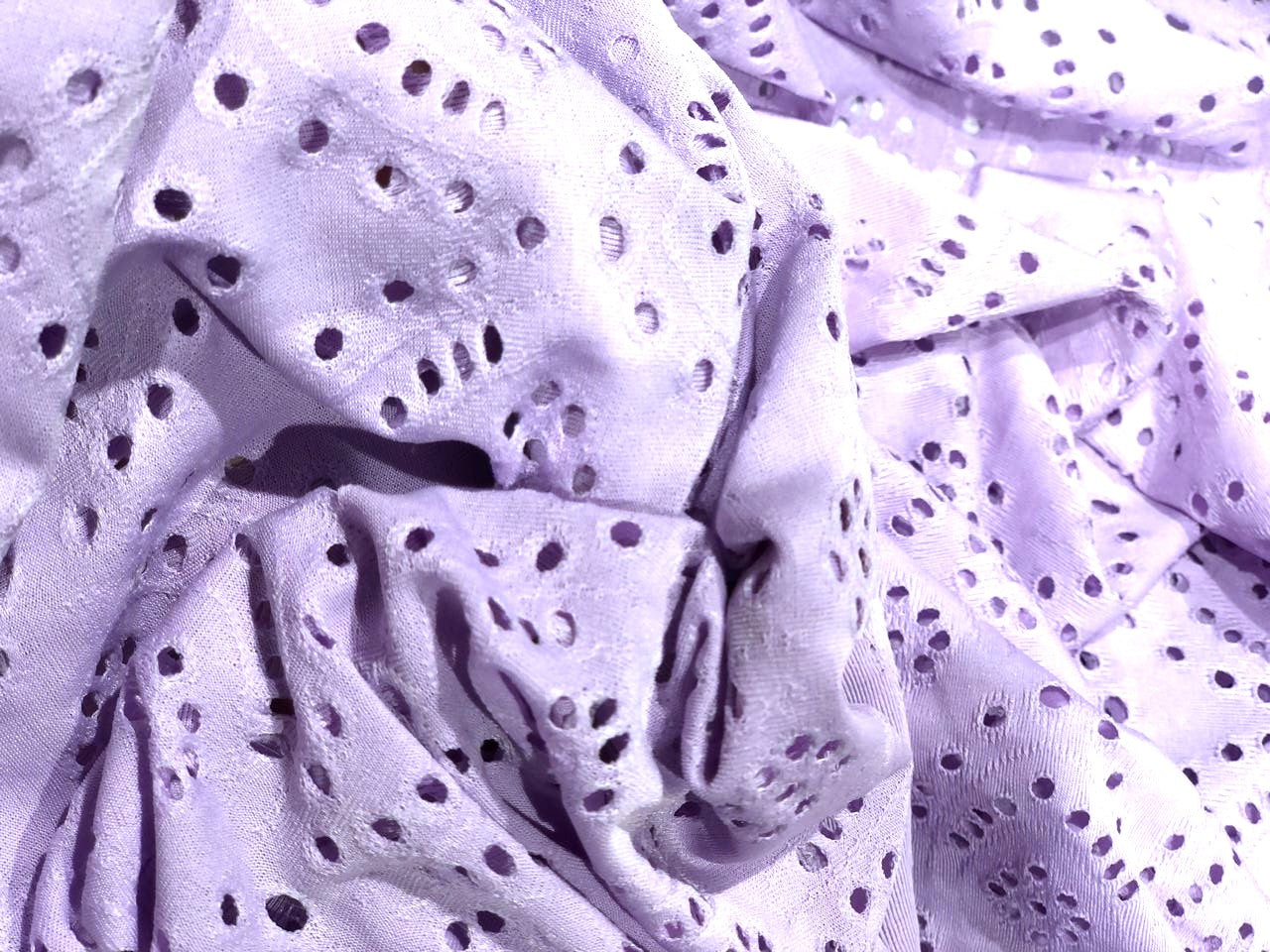 Knitted fabric with cutwork embroidery with slight stretch lilac color 58" wide [17626]