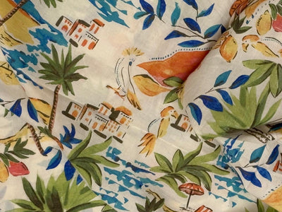 100% Cotton Poplin ivory with palm tree print 53" wide [18434]