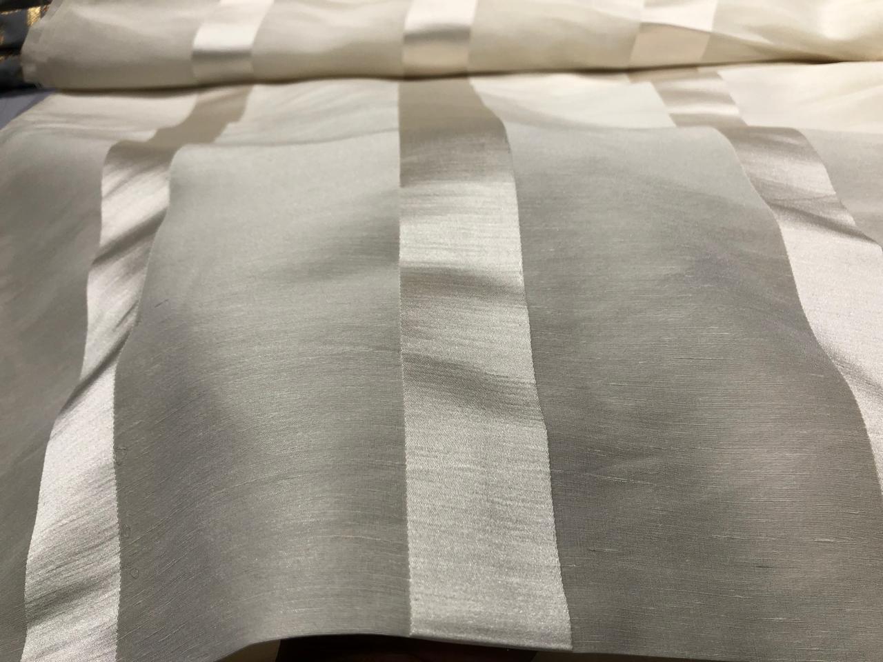 linen fabric natural white with satin stripes 4&quot; wide [17651]