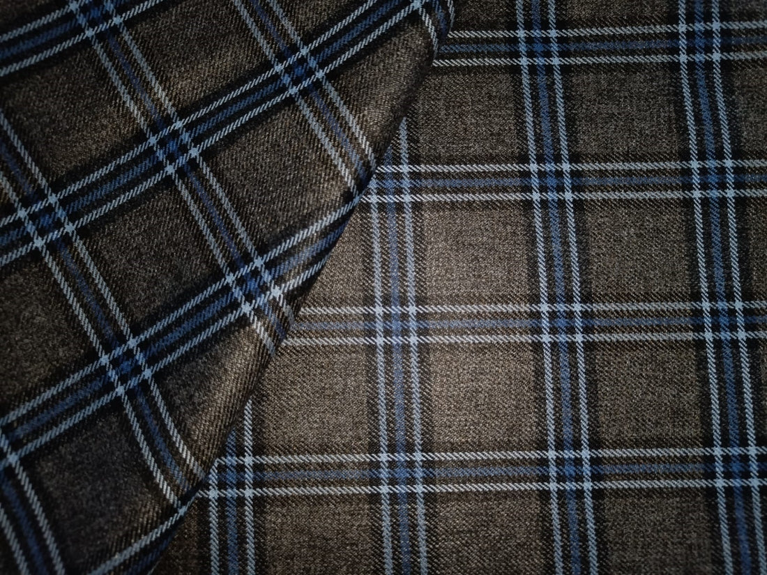Tweed Suiting Heavy weight premium Fabric grey and blue Plaids 58" wide [12981]