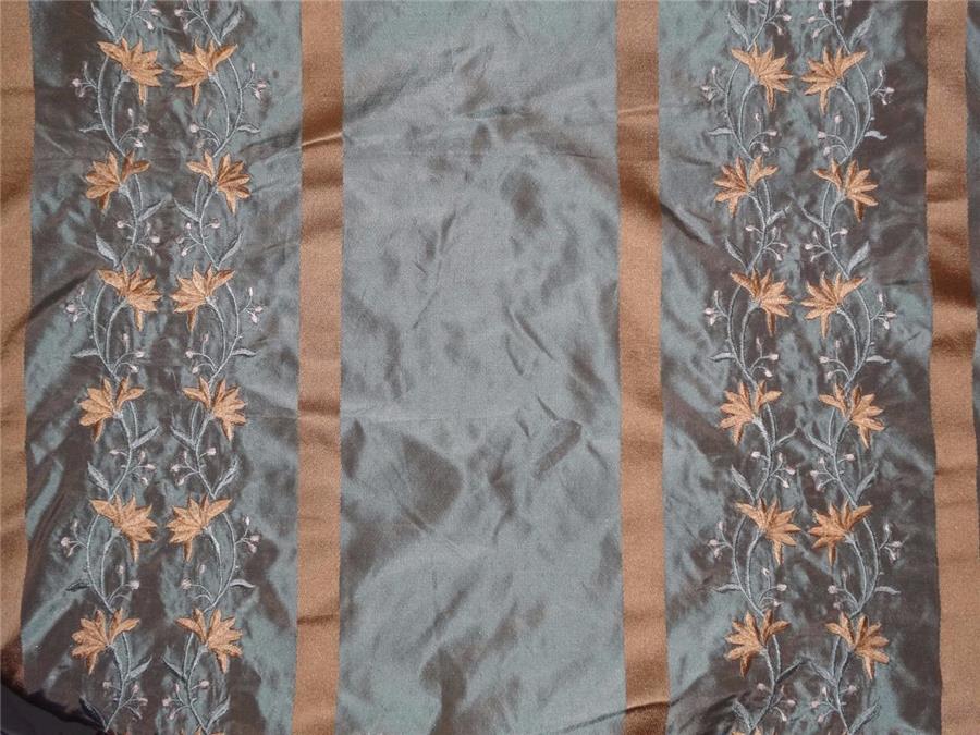silk taffeta fabric blue x beige with gold satin stripe & embroidery 54" wide TAF#E14