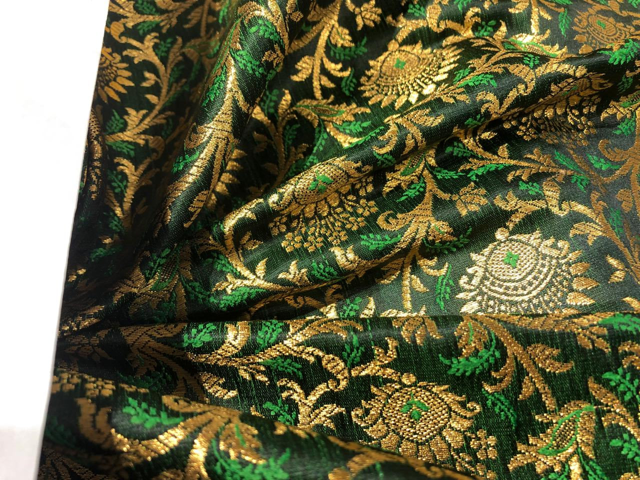 Silk Brocade fabric with metallic gold jacquard 44" wide BRO934 Available in 2 colors green and orange