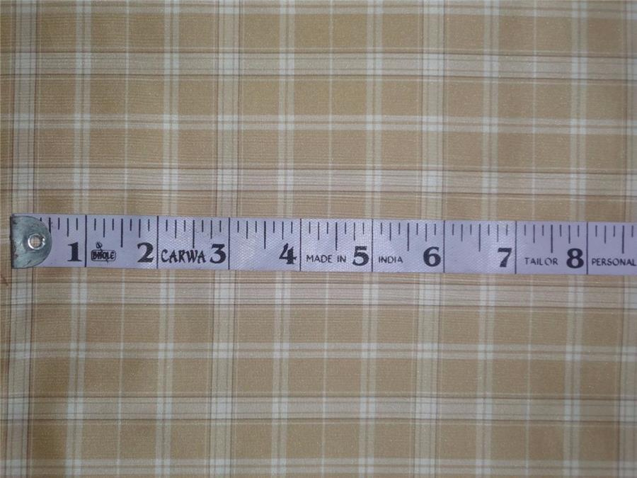 100% PURE SILK TAFFETA FABRIC GOLDEN BEIGE COLOR PLAIDS 54" wide Taf#C49[2]