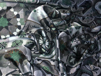 Satin fabric  print 58" wide ARMANI shades of green [15937]