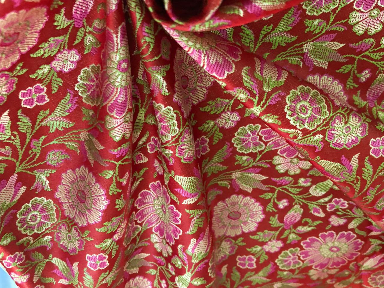 Silk Brocade fabric floral  jacquard available in 3 colors burgundy, red and maroon BRO989[1/2/3]