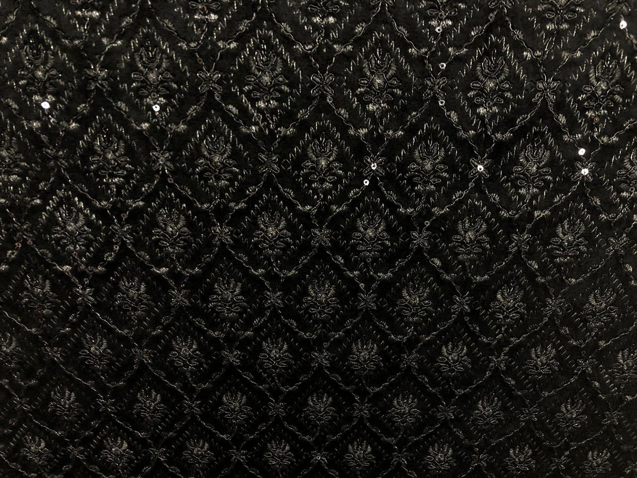 Brocade Velvet Embroidered fabric black color 60" wide 2 styles a black and silver and black with sequence BRO1088