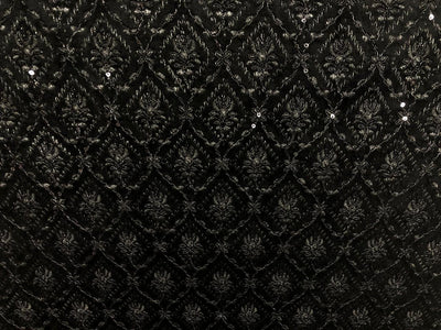 Brocade Velvet Embroidered fabric black color 60" wide 2 styles a black and silver and black with sequence BRO1088