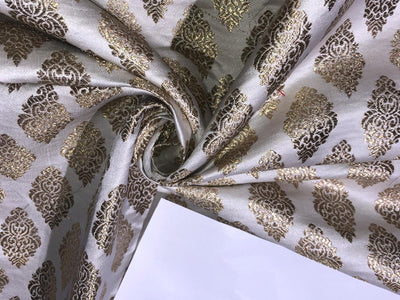 Silk Brocade fabric 44" wide  IVORY WITH METALIC GOLD MOTIF JACQUARD BRO980 available in 3 designs