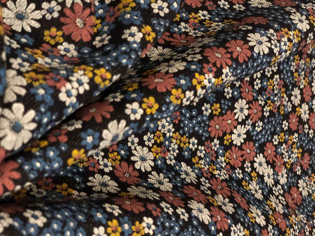 100% Cotton Denim  Fabric 58" wide dainty floral motifs [18682]