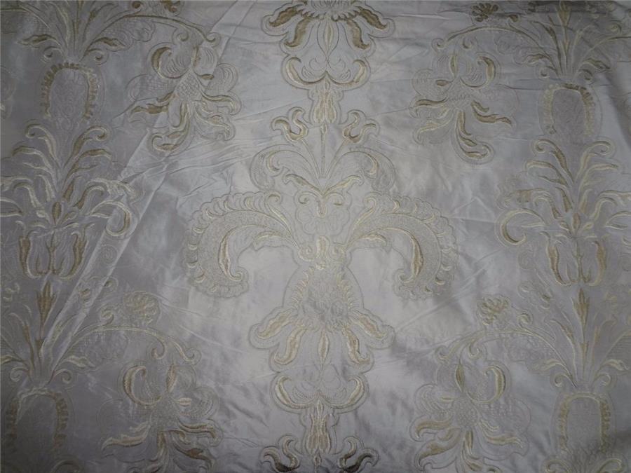 SILK DUPIONI EMBROIDERY REVERSABLE IVORY AND BLACK AND IVORY AND CREAM 54" wide DUP#E12