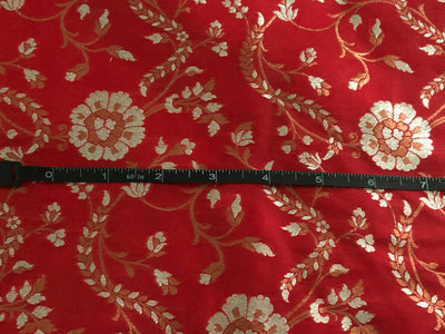 Silk Brocade fabric red with metallic silver and bronze BRO1036[2]