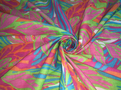 100% Cotton Poplin abstract leaves Print 44" wide in neon colors green ,pink ,orange and blue [17277]