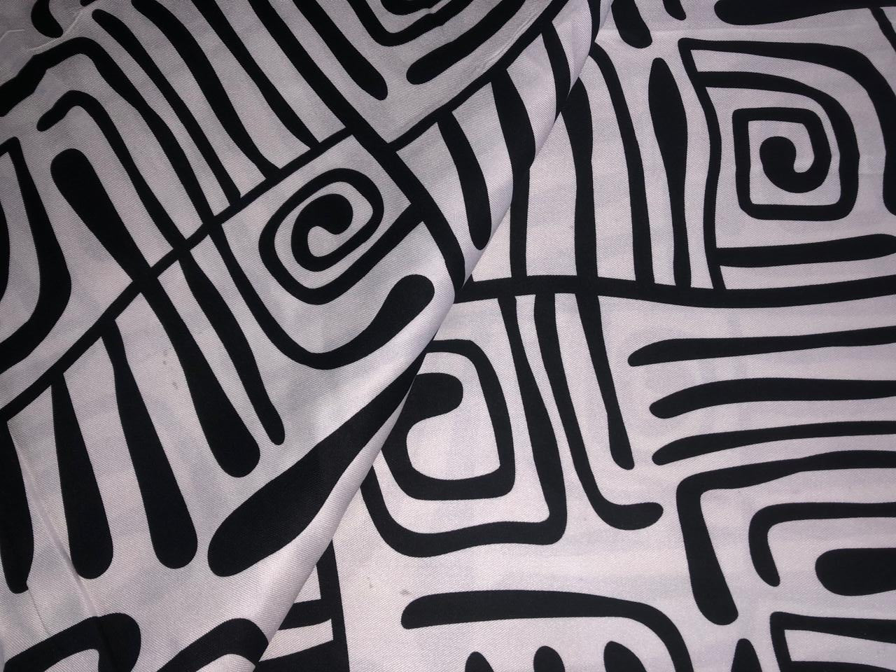 Rayon Twill white and black  abstract Printed fabric 58"wide [[16309]