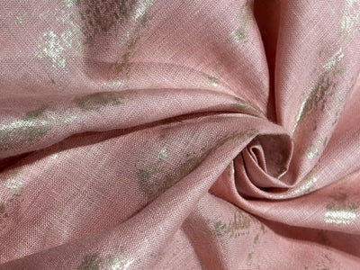 100% HEMP peach  color fabric with gold foil print 58" wide [17203]