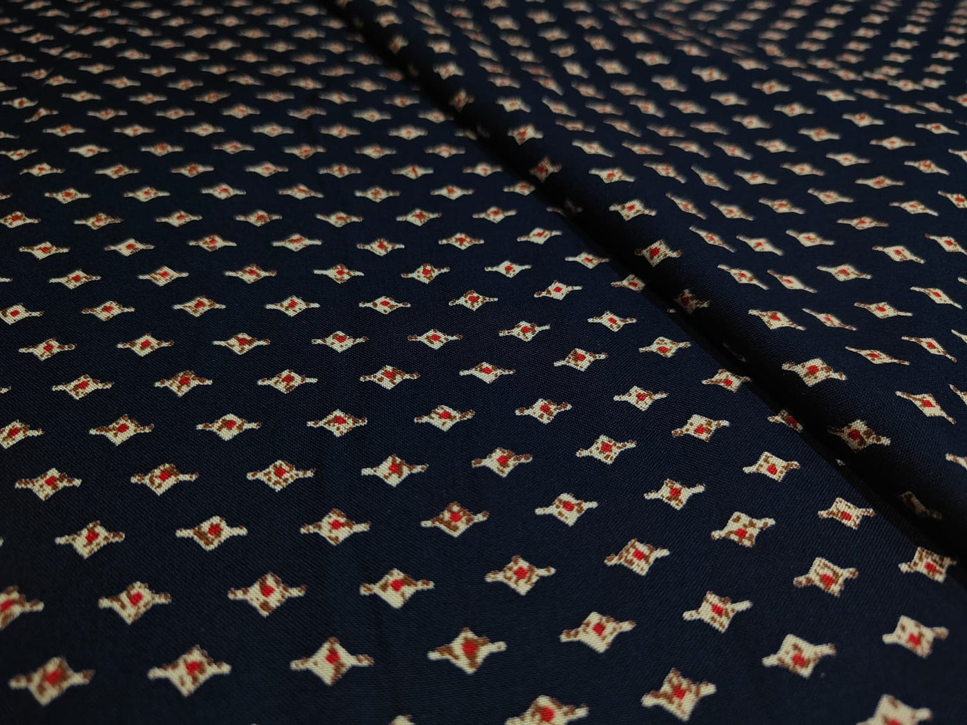 Premium Viscose Rayon fabric with foil print tiny motifs available in 2 colors navy and burgandy