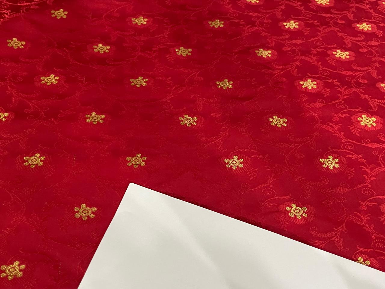 Silk Brocade Fabric metallic gold jacquard  44"wide available in 2 colors red and watermelon red BRO953[3/4]