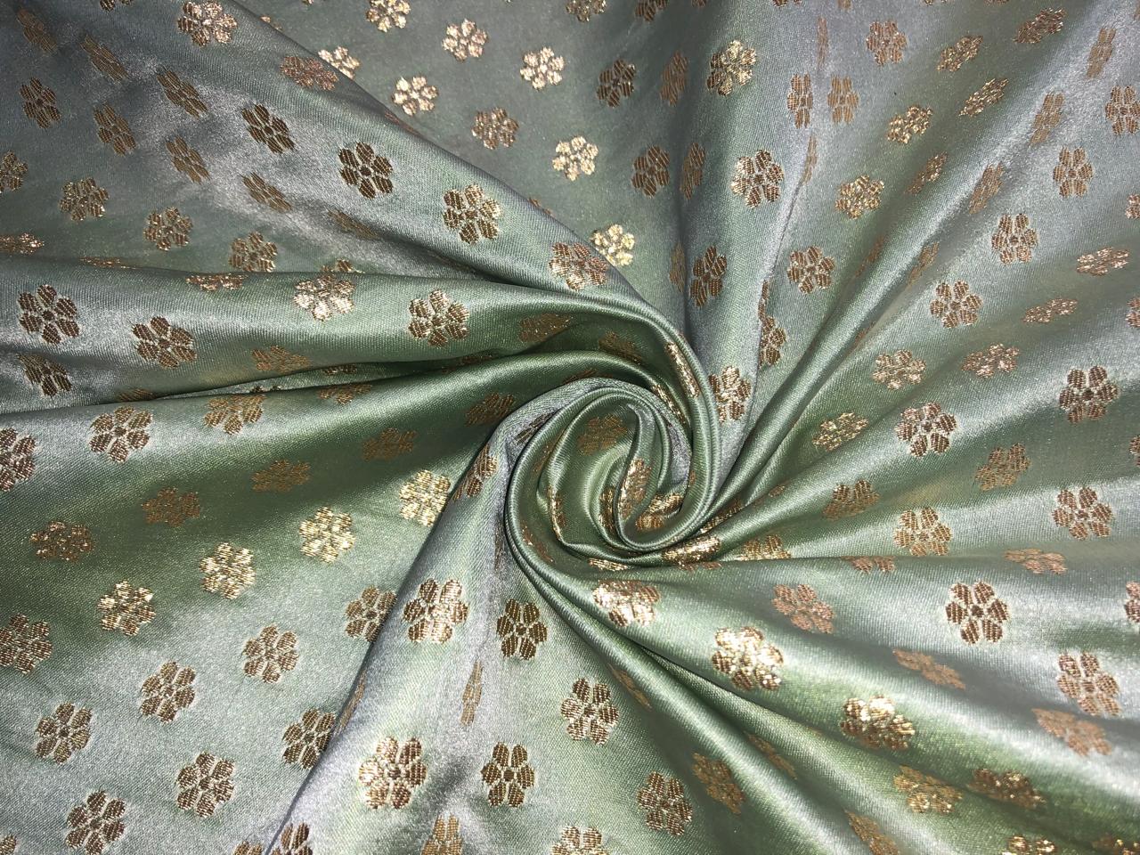 Brocade Fabric with metallic gold small flower motif Jacquard 44" WIDE BRO982 available in 4 colors peach,sea foam,pistachio and silver grey