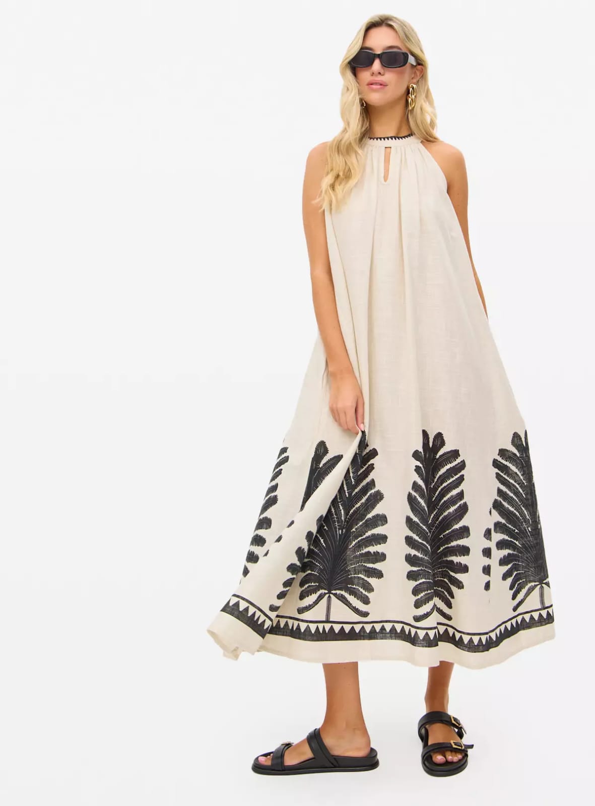 100% Cotton ivory with palm tree  print on border 56" wide [18282]