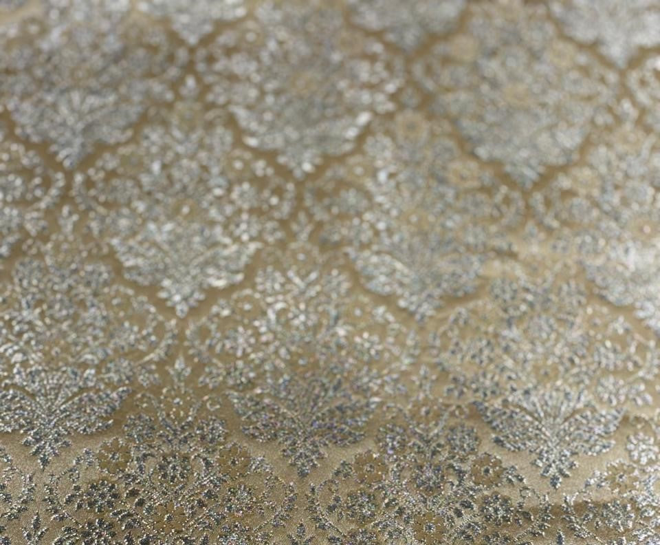 Silk Brocade fabric 44" gold metallic white gold  jacquard  BRO1046[1]