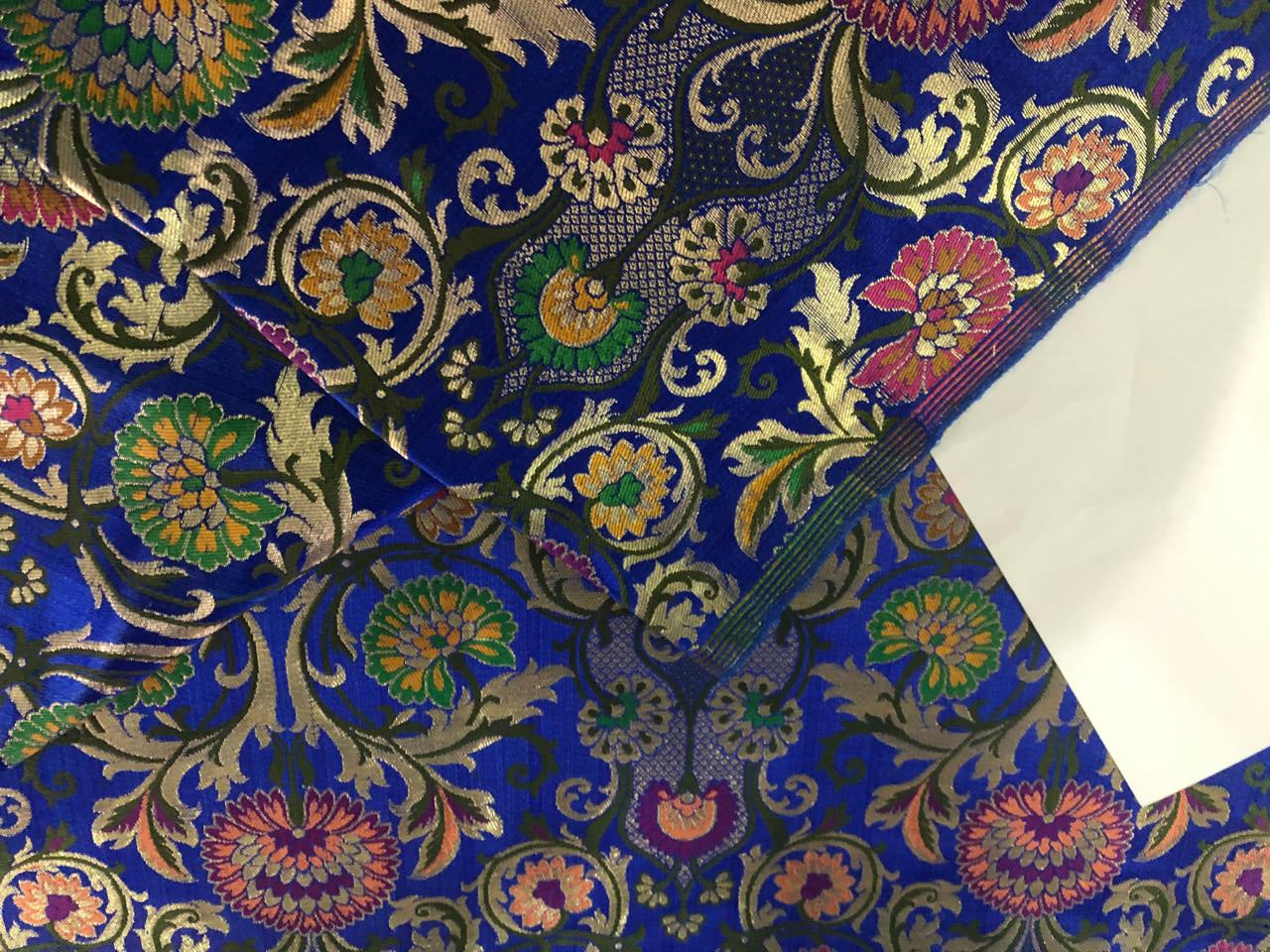 Silk Brocade King Khab fabric 36" wide ROYAL BLUE,MUSTARD AND GREEN BRO957[1]