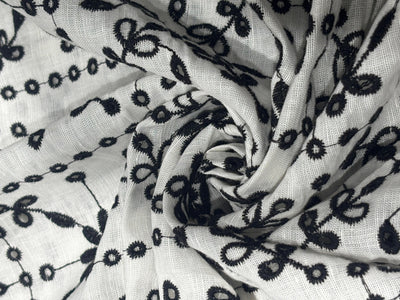 100% Linen Embroidery  black and white floral cutwork embroidery [17284]