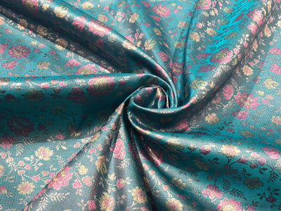 Silk Brocade fabric floral  jacquard available in 2 colors turquoise blue and silver grey  BRO1022[1/2]