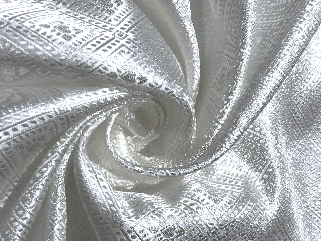 Silk Brocade fabric  white with white self geometric jacquard BRO1033[2]