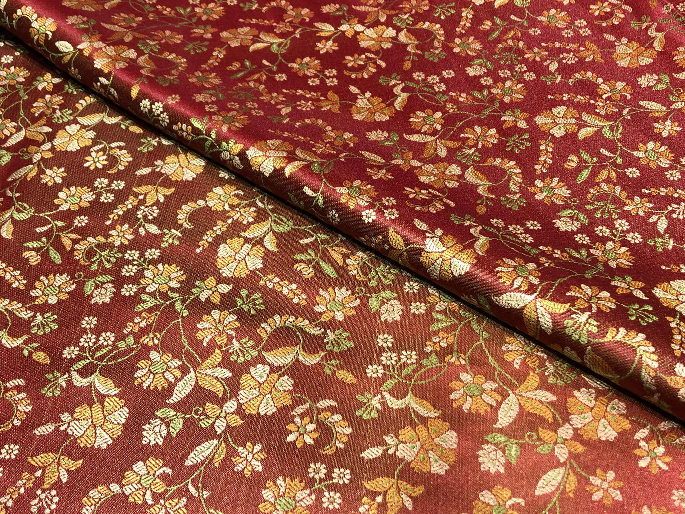 Silk Brocade fabric deep burgandy with metallic gold floral   jacquard  BRO1022[4]