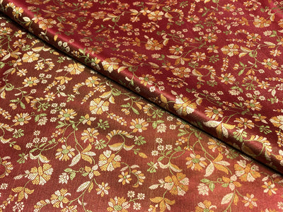 Silk Brocade fabric deep burgandy with metallic gold floral   jacquard  BRO1022[4]