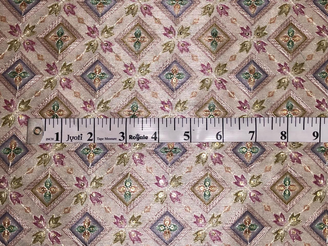 Silk Brocade fabric ivory with diamond motif floral jacquard and subtle sequins and embroidery BRO1069[1]