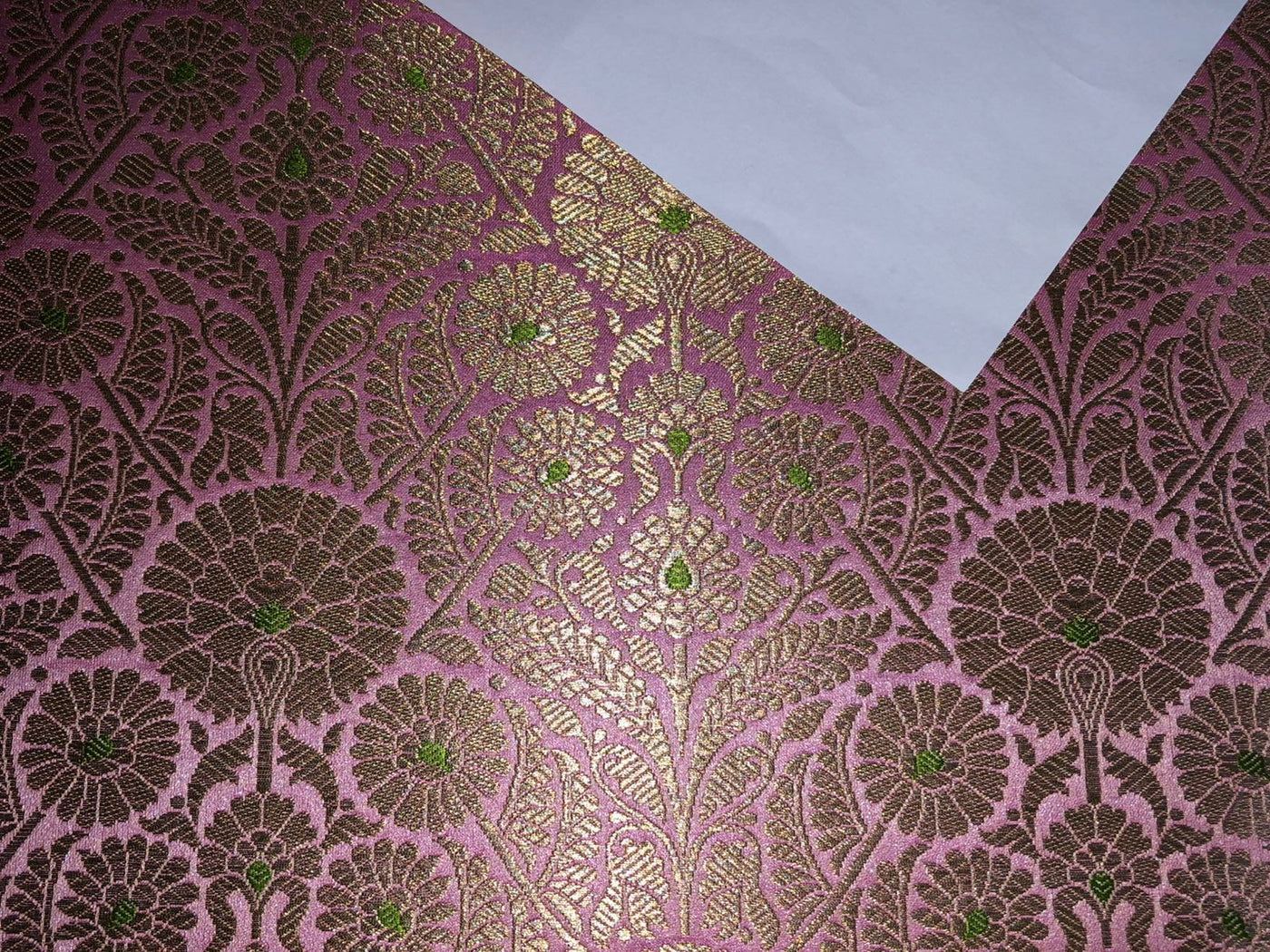 Brocade Fabric PINK with floral Jacquard x metallic gold  Color 44" WIDE BRO979[3]