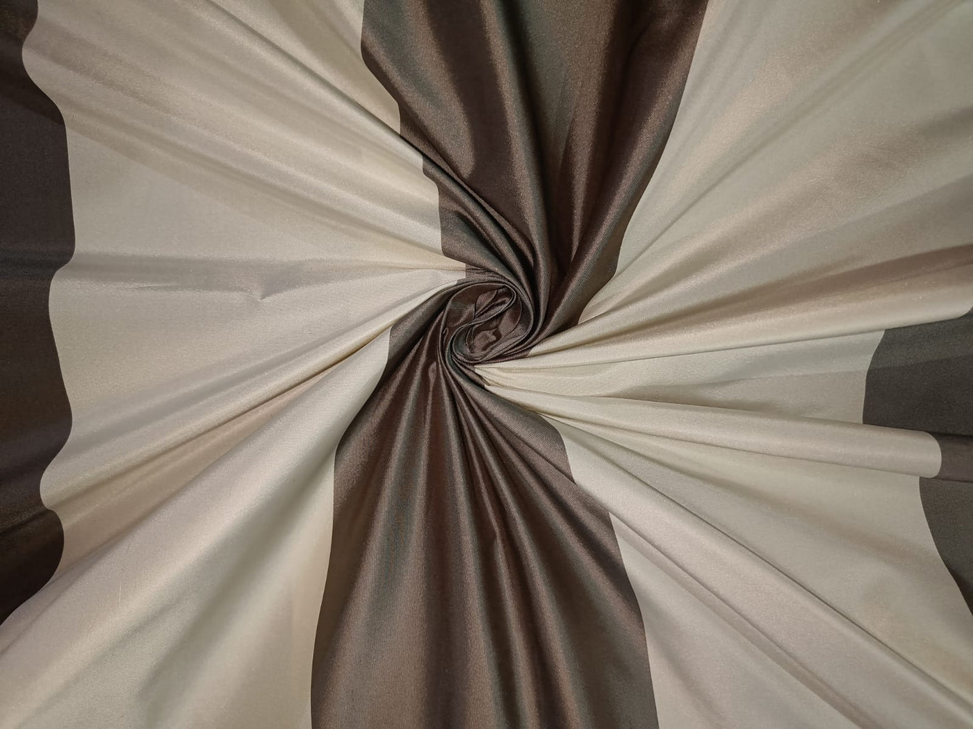 Silk Taffeta Fabric Taupe and Cream Stripes  110" wide TAF#S98