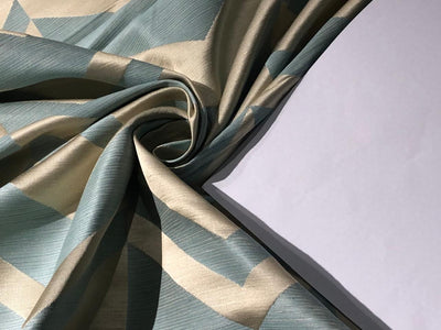 100% Silk Taffeta Jacquard Fabric  BLUE AND GOLD GEOMETRIC ZIGZAG TAFJACNEW17