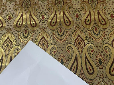 Silk Brocade fabric Gold with metallic gold, red and green paisleys jacquard color 44" wide BRO890[2]